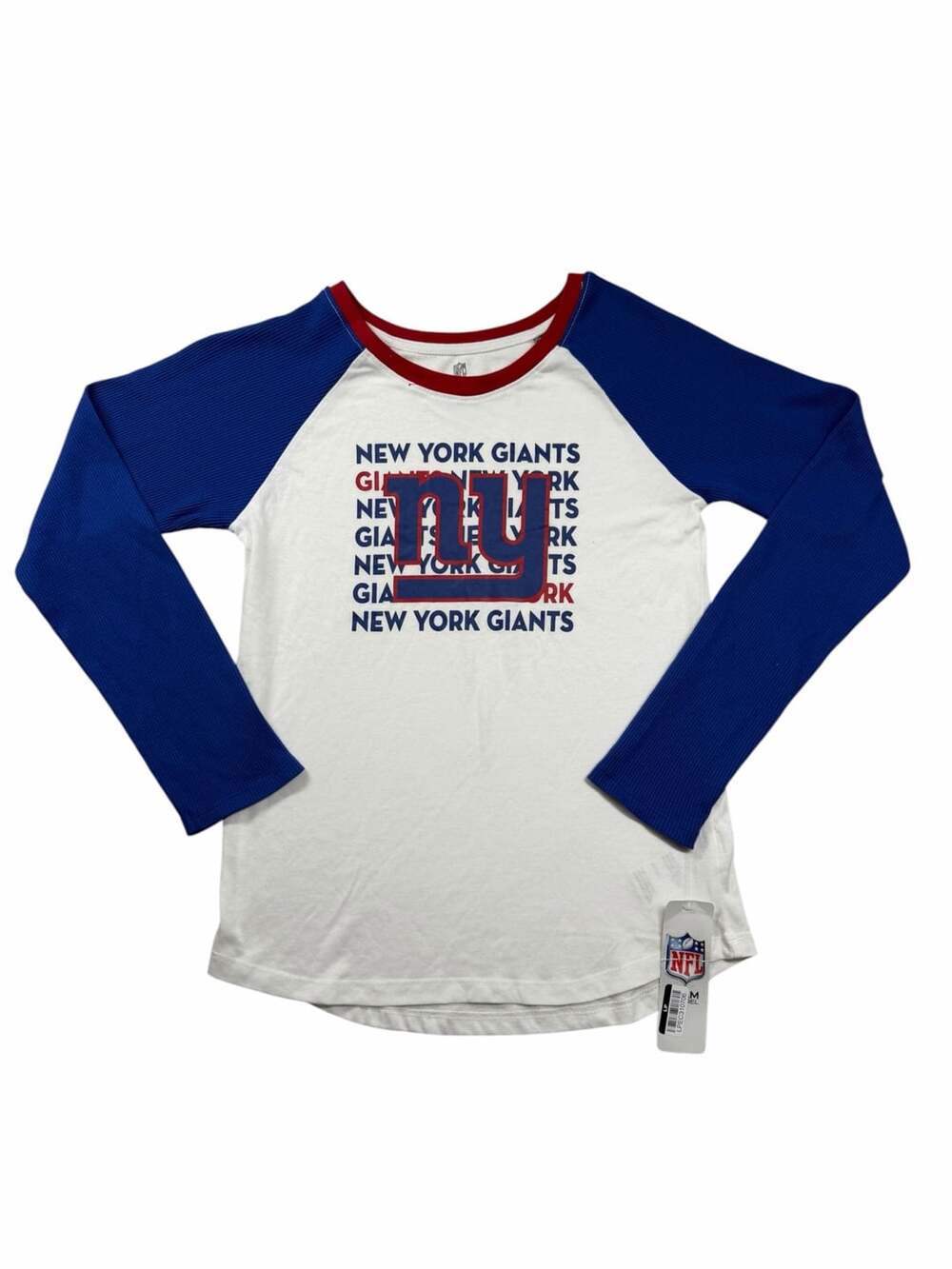 New York Giants NFL Girls L 10/12 Long Sleeve Raglan Shirt NWT Blue White